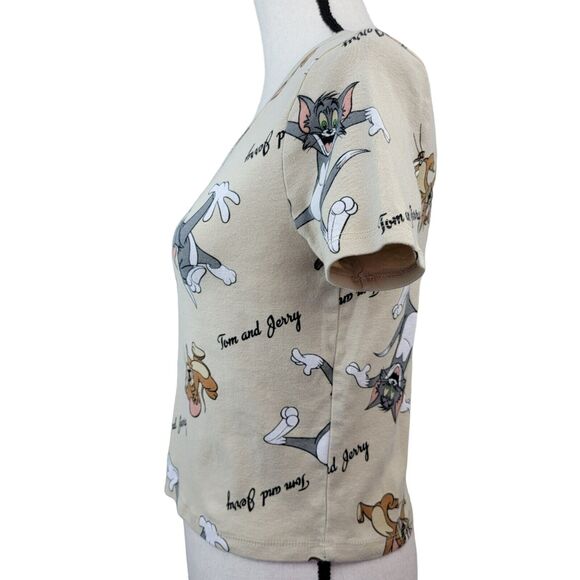 Tom & Jerry Tshirt Juniors Sz XL Beige Crop Top Graphic Retro Novelty Cartoon - Picture 3 of 6
